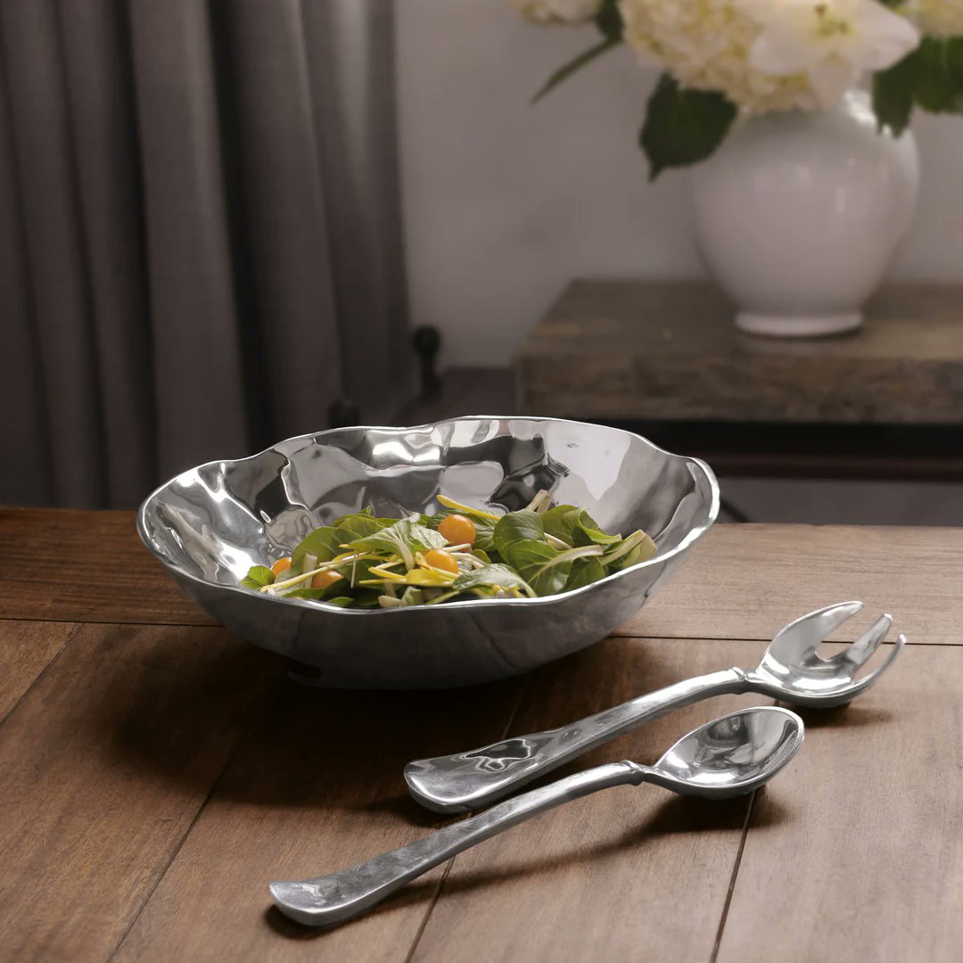 Beatriz Ball SOHO Organic large bowl styled on dining table with salad fruit entertaining