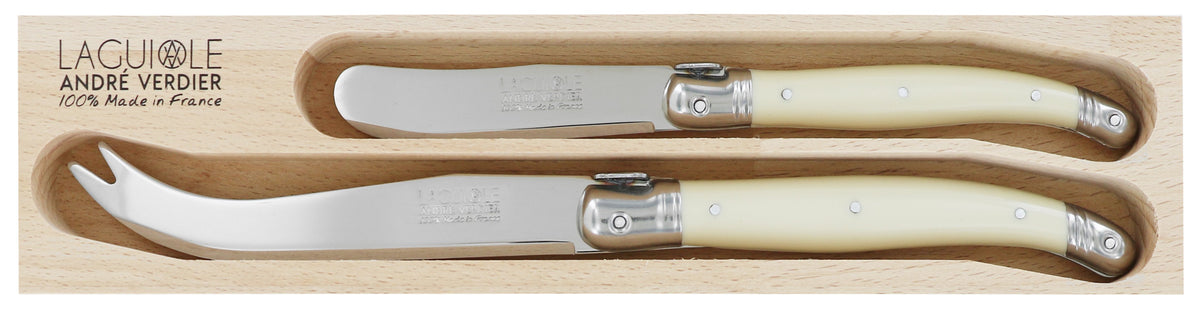 Andre Verdier Laguiole Debutant Breakfast Knife Set | Large Cheese Knife & Butter Spreader | Ivory