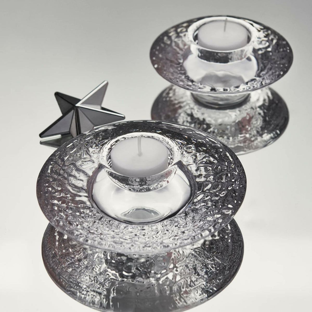 Orrefors Discus Clear Votive Large size reference, 5.5 inches wide