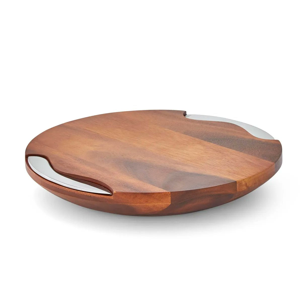 Nambé Cheese Block with Knife & Spreader | Acacia Wood & Stainless Steel | 15"D