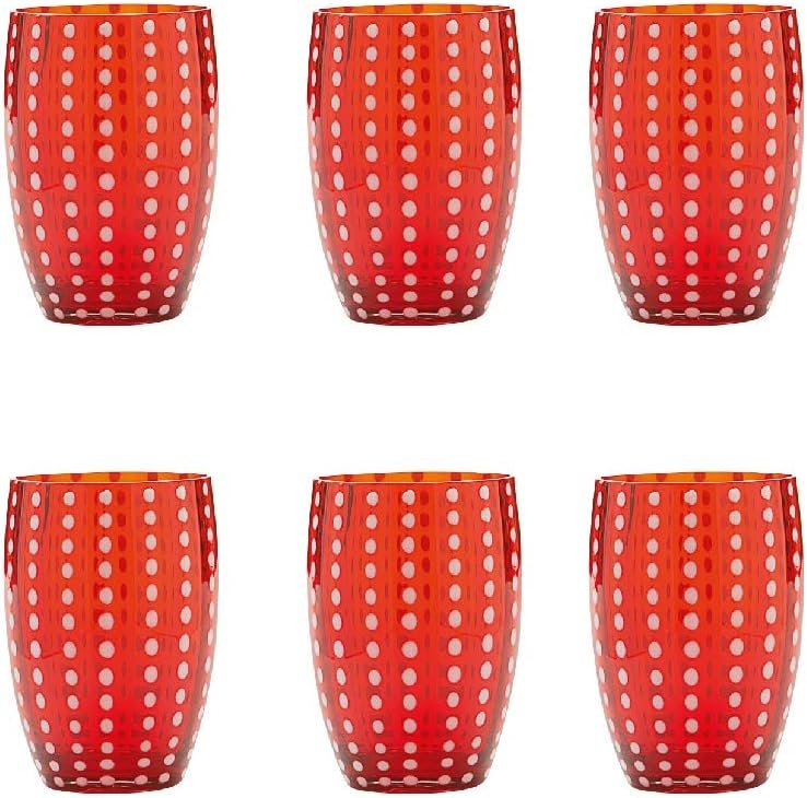 Perle Glass Tumblers (10.8oz ) | Set of 6 | Red