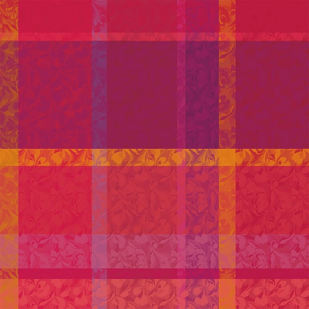 Garnier-Thiébaut Mille Folk Cranberry Jacquard Stain-Resistant Tablecloth