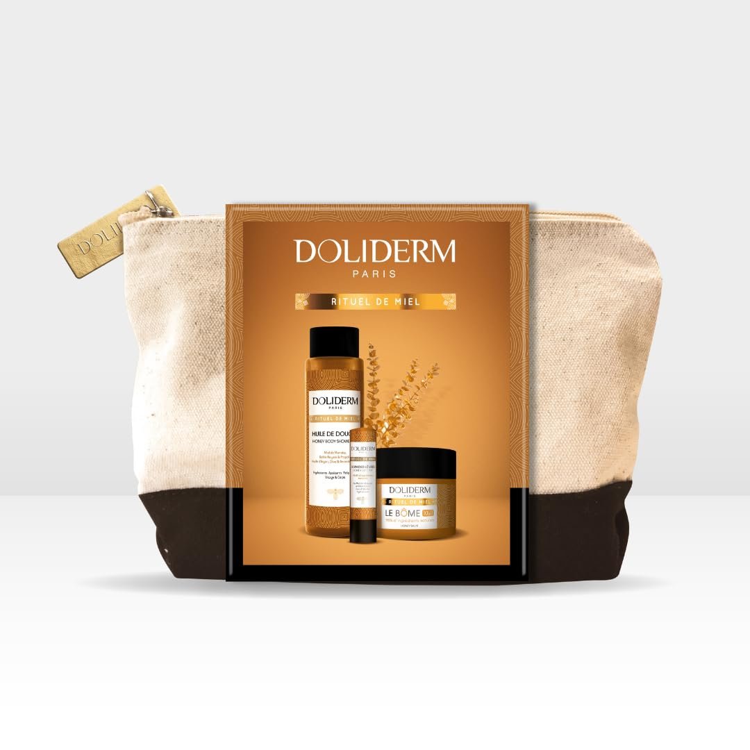 Doliderm Rituel de Miel Gift Set | Honey Shower Oil, Honey Balm & Lip Care Stick for Radiant Skin