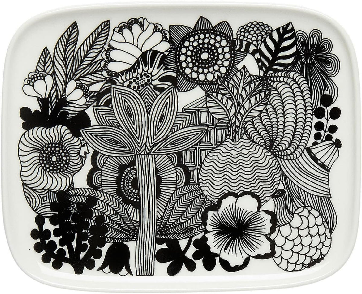 Oiva Siirtolapuutarha Rectangular Plate | Black & White Floral Garden