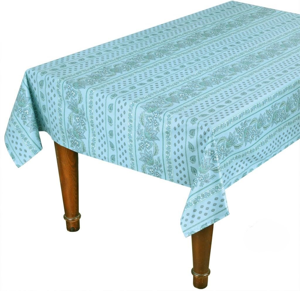 Le Cluny Lisa Turquoise Coated Provencal Tablecloth | Easy-Care Cotton | Multi-Size