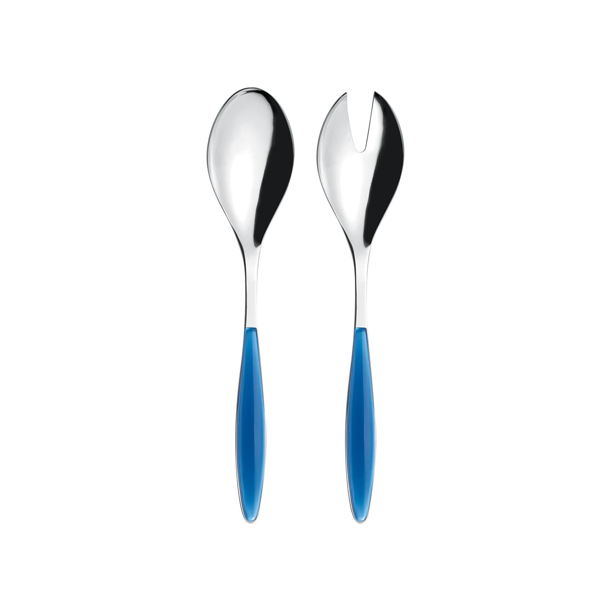 Guzzini Feeling Salad Servers Mediterranean Blue 9.8" Stainless Steel with Ergonomic Handles