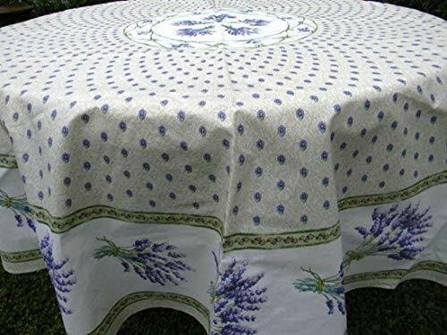 Le Cluny Lavender Cream Coated Provencal Tablecloth | Easy-Care Cotton | Multi-Size