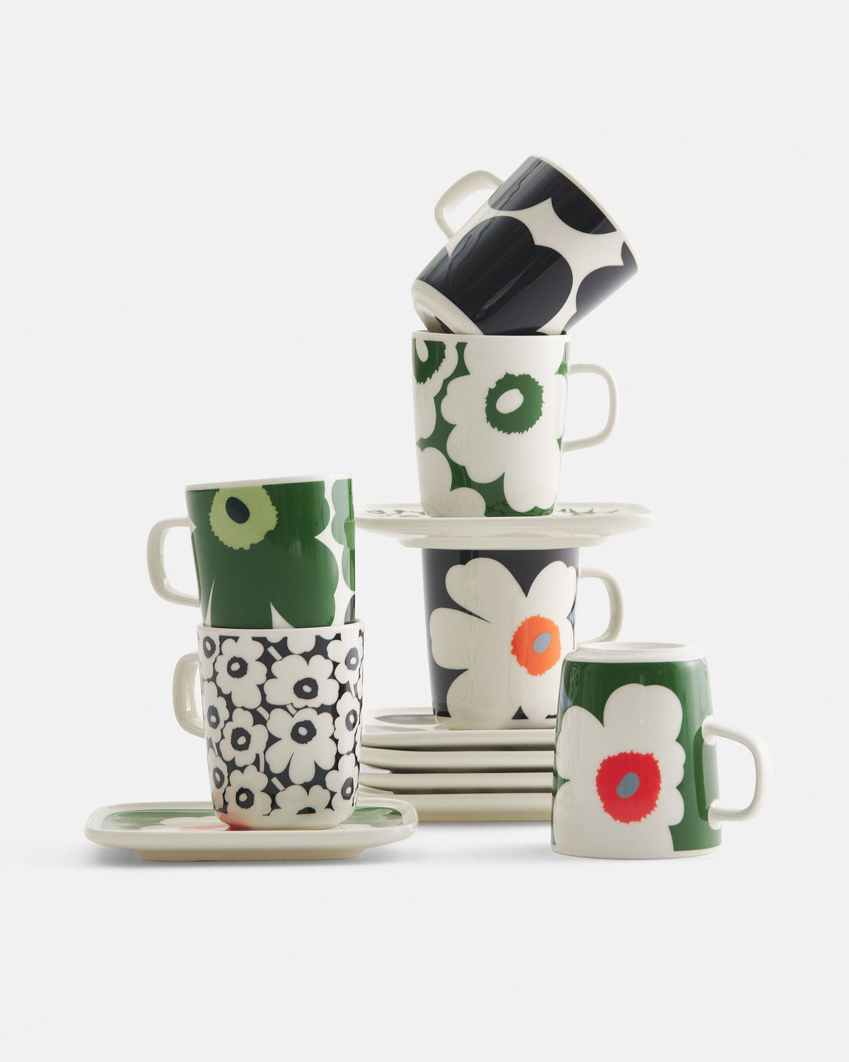 Marimekko Unikko Stoneware Mug, 8.5 oz, Green/Pink/White Floral iconic Print