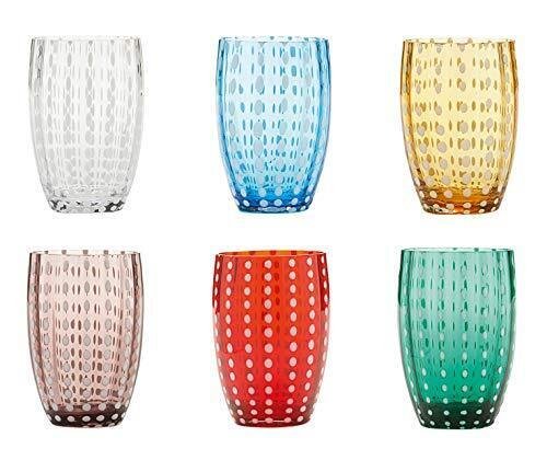 Zafferano Perle Tumblers Mouth-Blown Glass | Multi-Color | Set of 6 (10.8oz)
