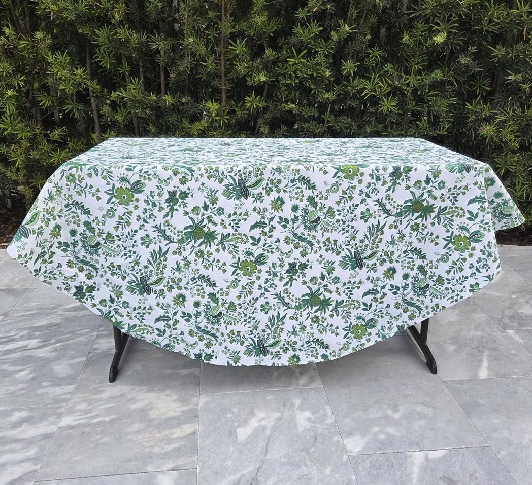 TABLUXE LINENS Provence 70-Inch Round Tablecloth French Coated Cotton Easy Care Green Versailles