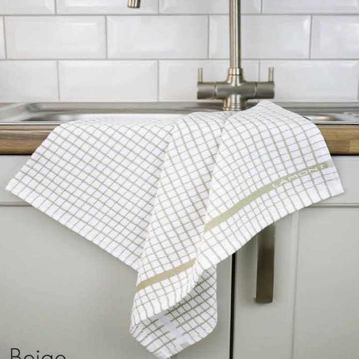 Poli-Dri Cotton Tea Towel Kitchen Linens 6-Pack White/Beige by Samuel Lamont
