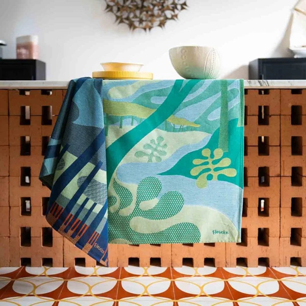 Moutet Tissage French Kitchen Tea Towel Jacquard Cotton Pinède Pine Forest