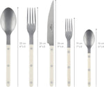 SABRE PARIS - 5-Piece Flatware Set - Bistrot Vintage Collection - Knife, Fork, Soup Spoon, Teaspoon & Dessert Fork - Stainless Steel & Nylon - Dishwasher Safe - Ivory - Mat Finish