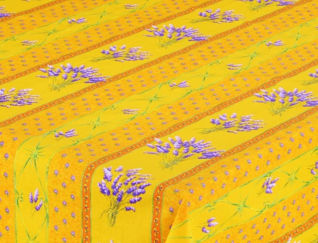 Le Cluny French Provence Tablecloth, Lavender Yellow  60" x 84" Rectangular, Coated Cotton Easy Care