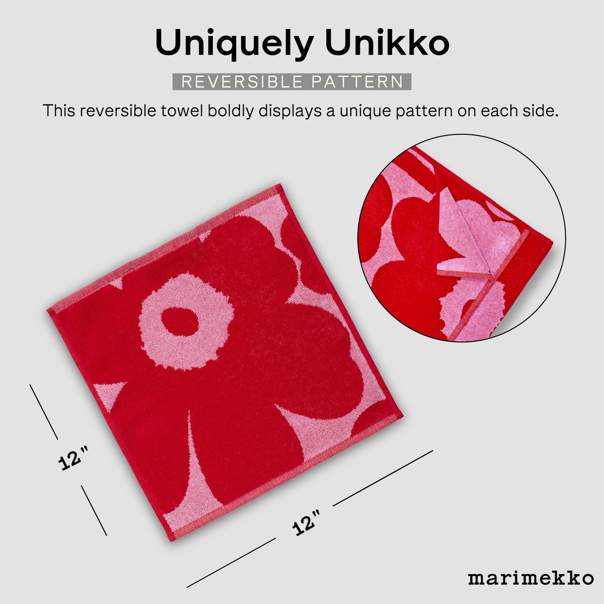 MARIMEKKO Unikko Terry Cotton Washcloth (Pink) – Floral Patterned Washcloths – 12 in x 12 in