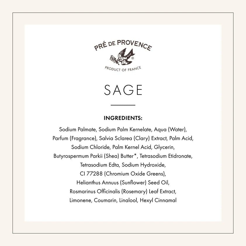 Pre de Provence Sage Soap Bar Quad-Milled Shea Butter