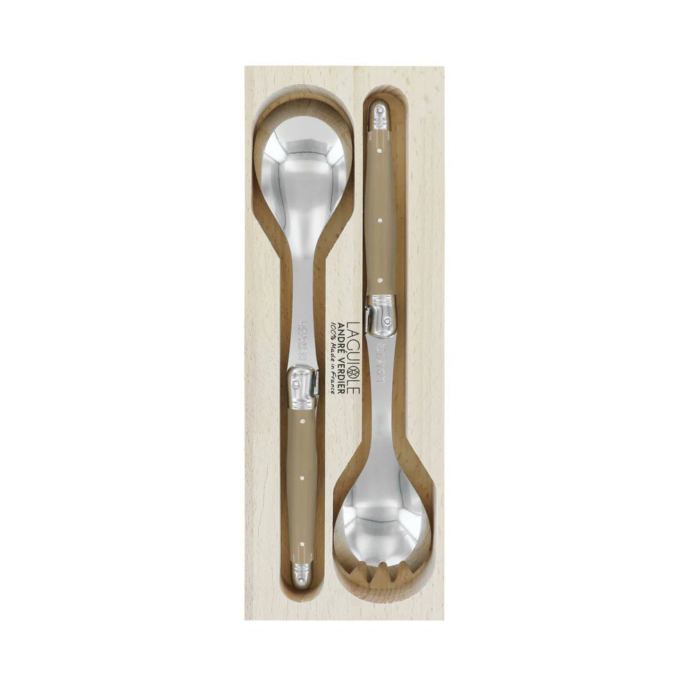 André Verdier Laguiole Debutant 2-piece salad server set sand handle in beech wood gift box