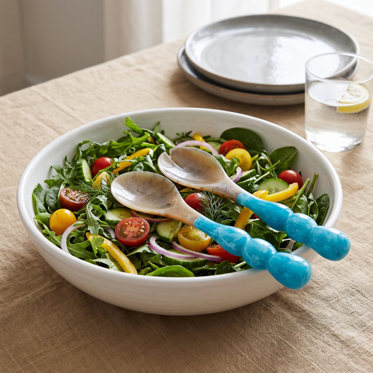 Beatriz Ball RESIN Rio Bubble Turquoise Swirl Salad Servers One of a Kind Pattern