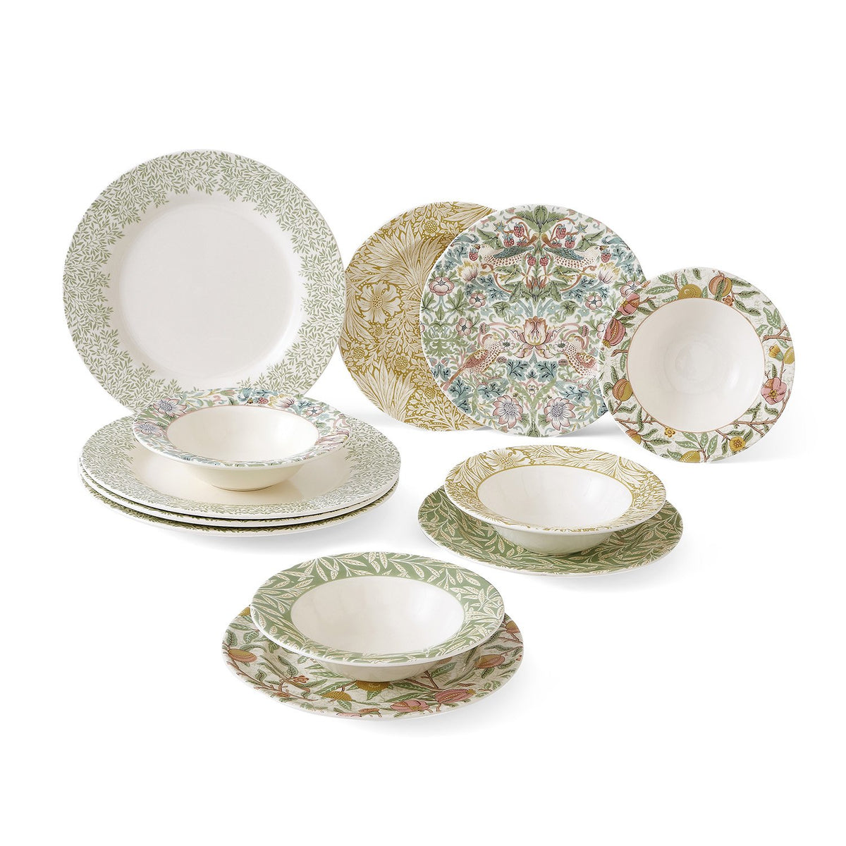 Morris & Co. 12 Piece Set |  Earthenware Dinner Set | Dinner Plate, Salad Plate, Bowl
