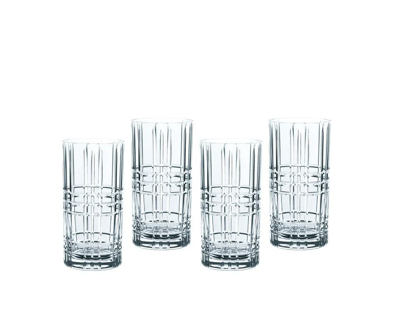 Nachtmann Square Long Drink Glass Set of 4 Clear Crystal Modern Home Bar