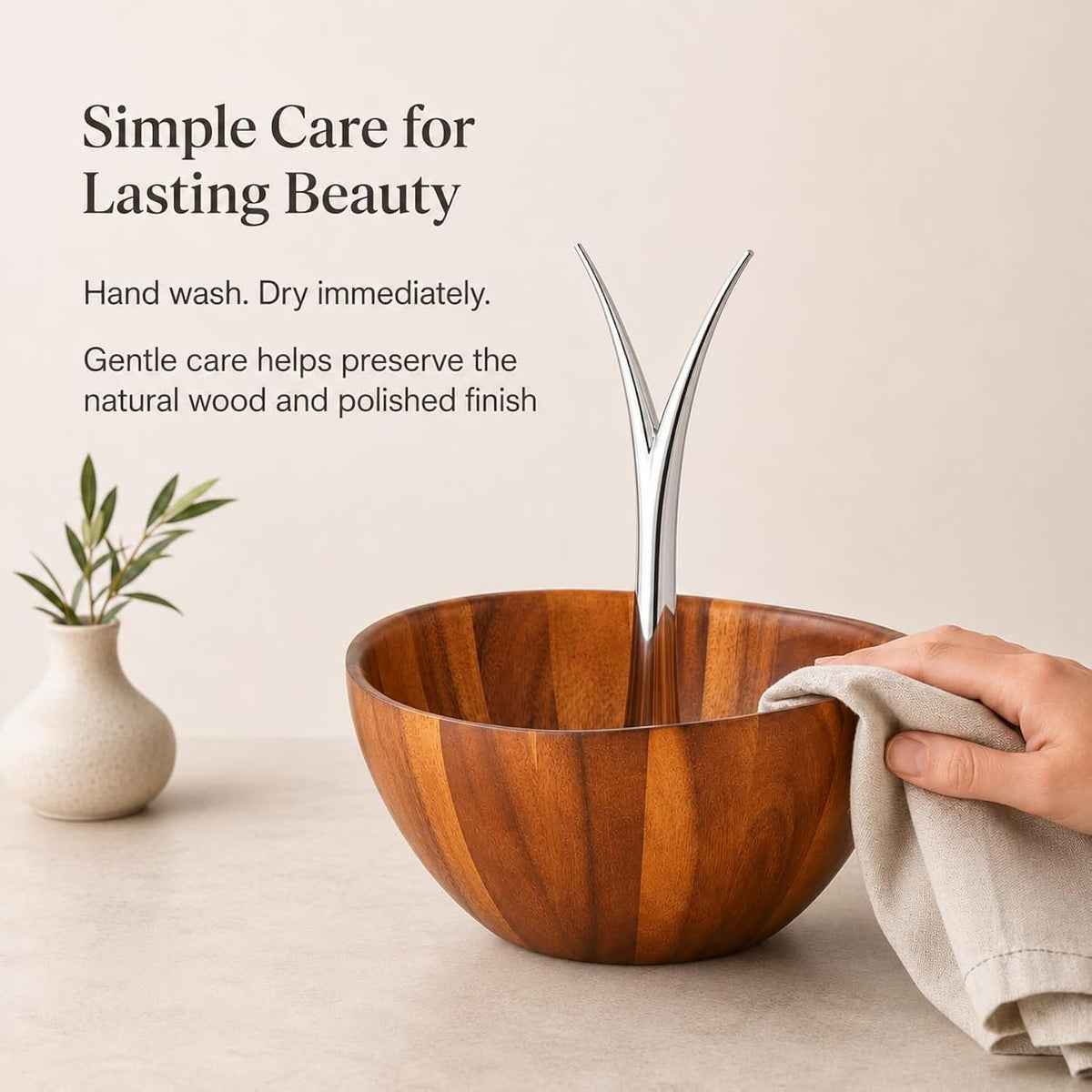 Nambe Fruit Tree Bowl | Fruit Basket with Banana Hanger | Large Decorative Wooden Fruit Bowl for Kitchen Counter or Centerpiece Table Décor | Made of Acacia Wood and Metal Alloy | 12-Inch