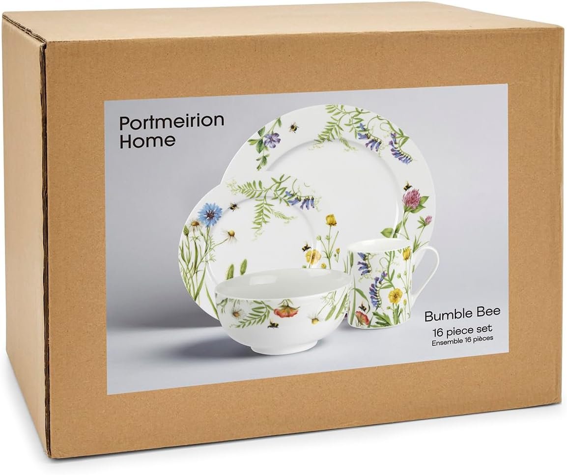 Portmeirion Bumble Bee Dinnerware Set (16 Piece Dish Set) | Floral Design