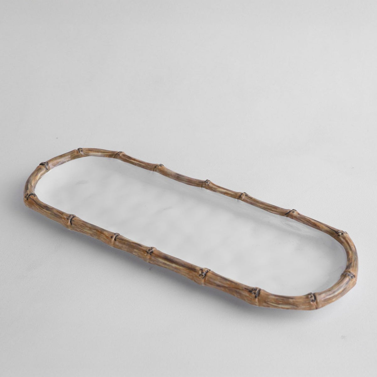 Beatriz Ball VIDA Bamboo white natural baguette platter close-up bamboo rim detail