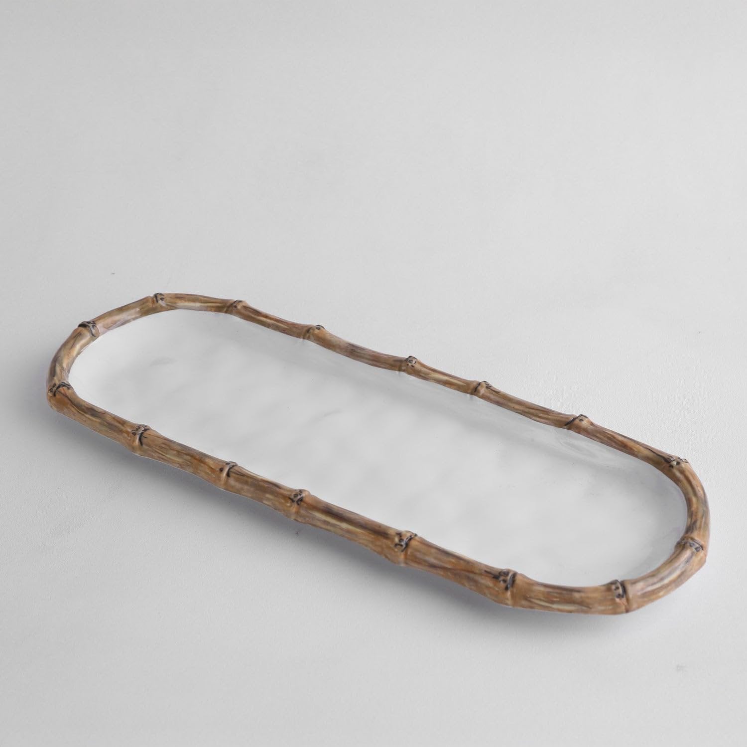 Beatriz Ball VIDA Bamboo white natural baguette platter close-up bamboo rim detail