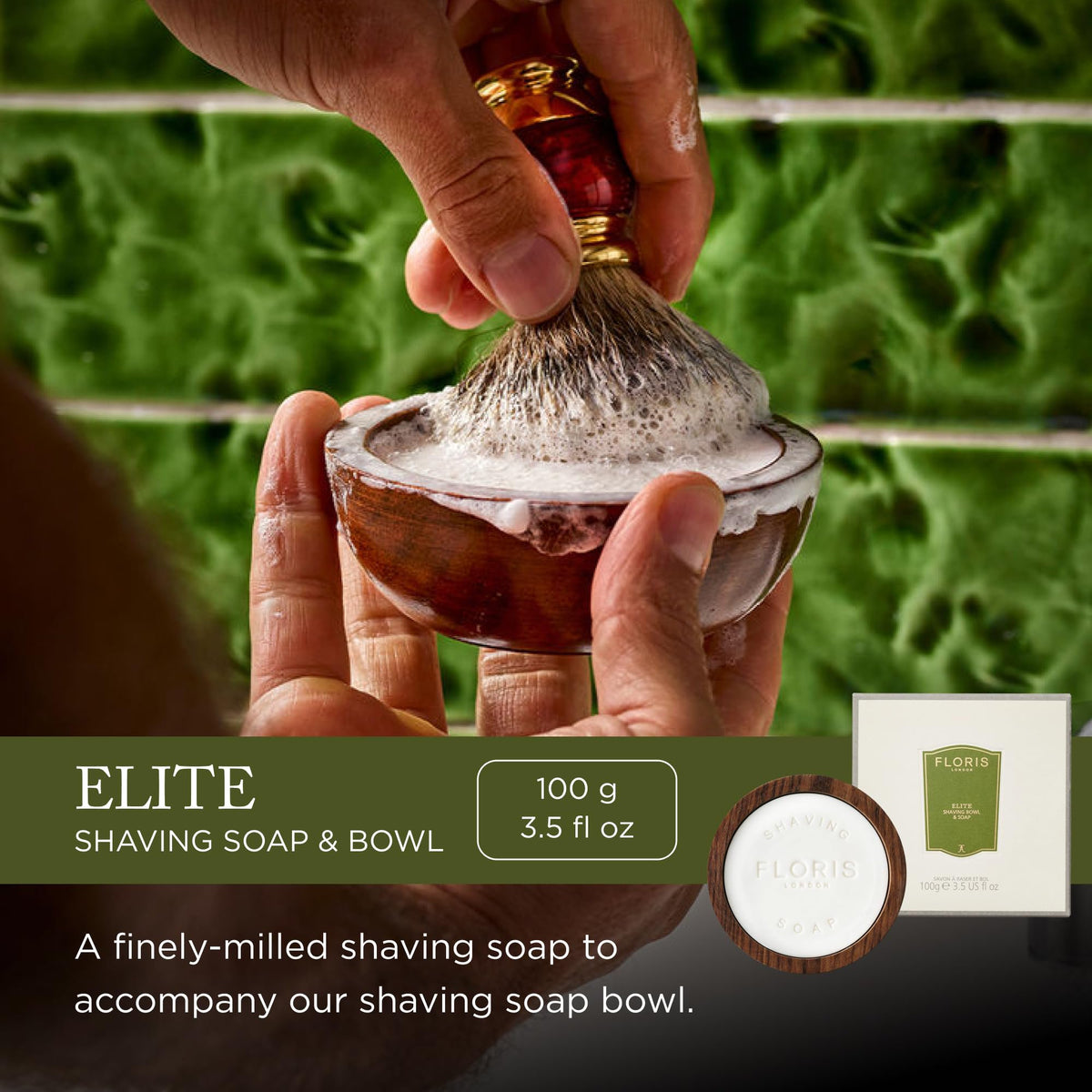 Floris London Elite Shaving Soap | Wooden Bowl | 3.4 oz