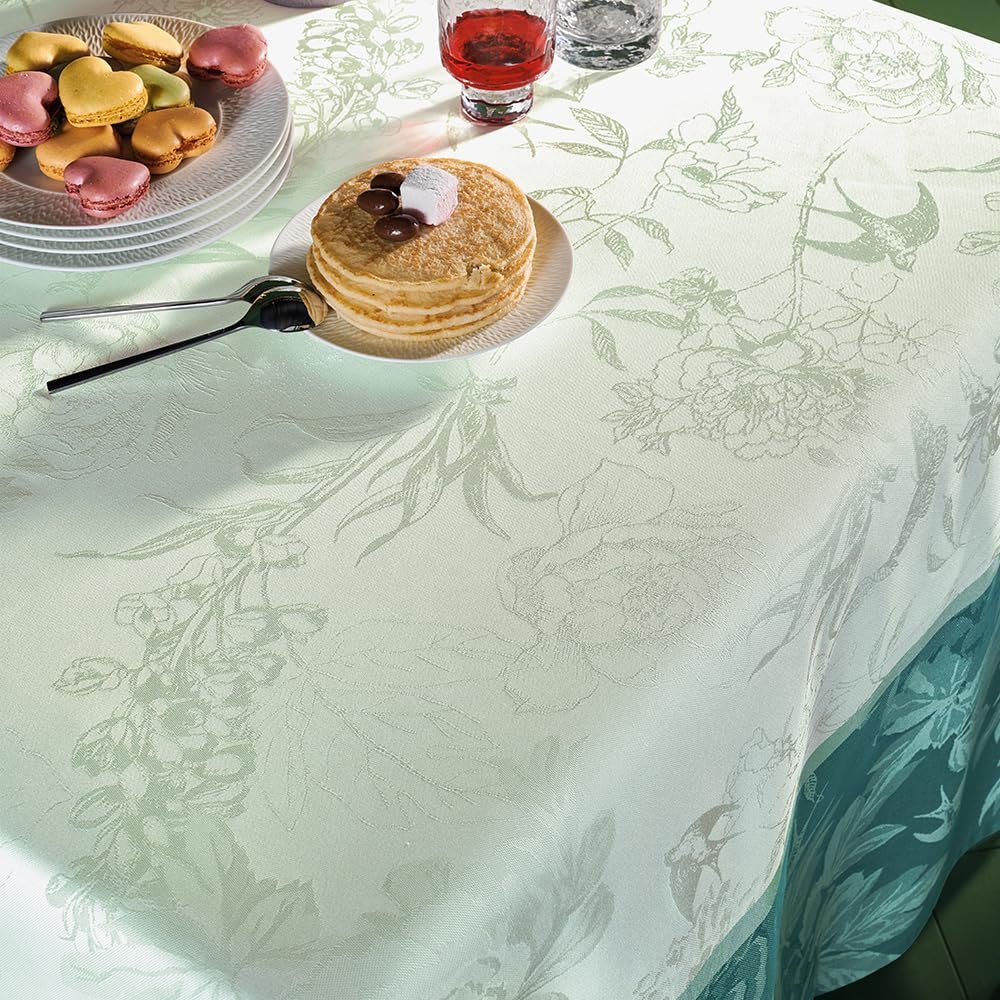 Garnier Thiebaut 69"x69" Square Jardin De Pivoines Vert French Tablecloth, Green Sweet Stain-Resistant Cotton