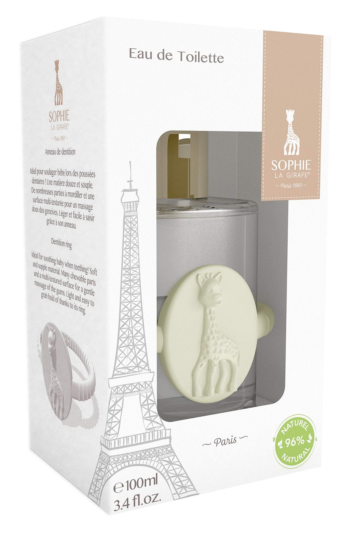 Sophie la Girafe Eau de Toilette 100ml – Gentle Fragrance for Mothers and Children (over 5 years) – 96% Natural Ingredients – Vegan – Made in France – With Soothing Teething Ring | Lemon Peach and Orange Blossom Scents