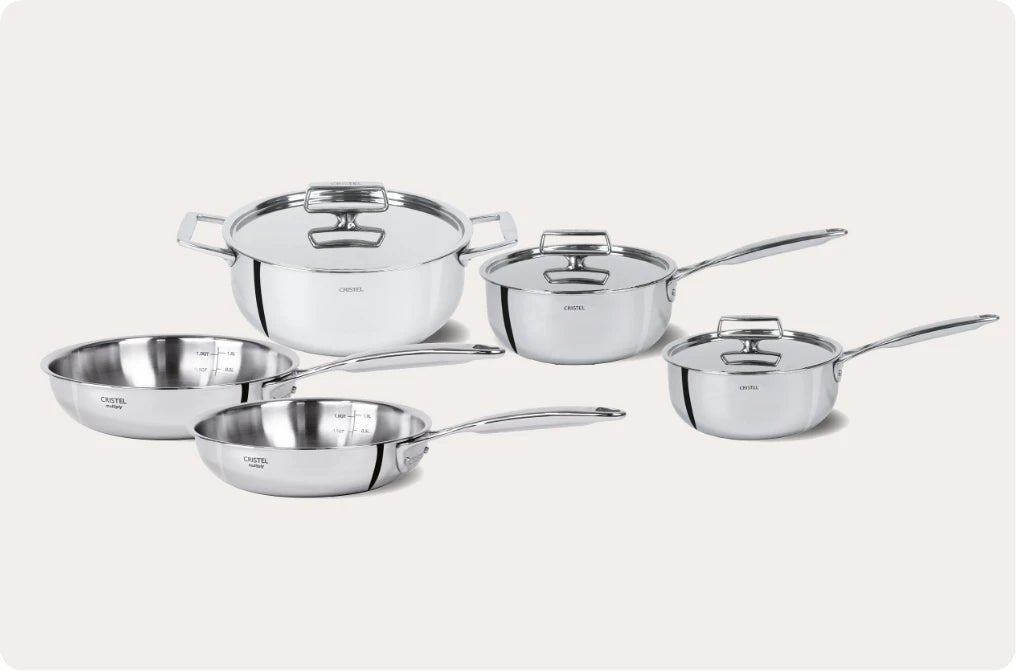 Cristel Castel'Pro® Ultraply® Collection
8-Piece Cookware Set, Stainless Steel, Made in France, 5-ply Construction