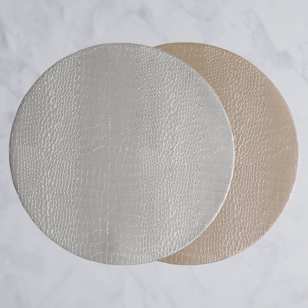 VIDA Croc Reversible Round Placemats | Set of 4 | Silver & Gold