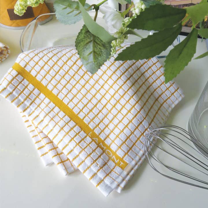 Poli-Dri Cotton Tea Towel Kitchen Linens Honey (Yellow/White) Set-6 by Samuel Lamont