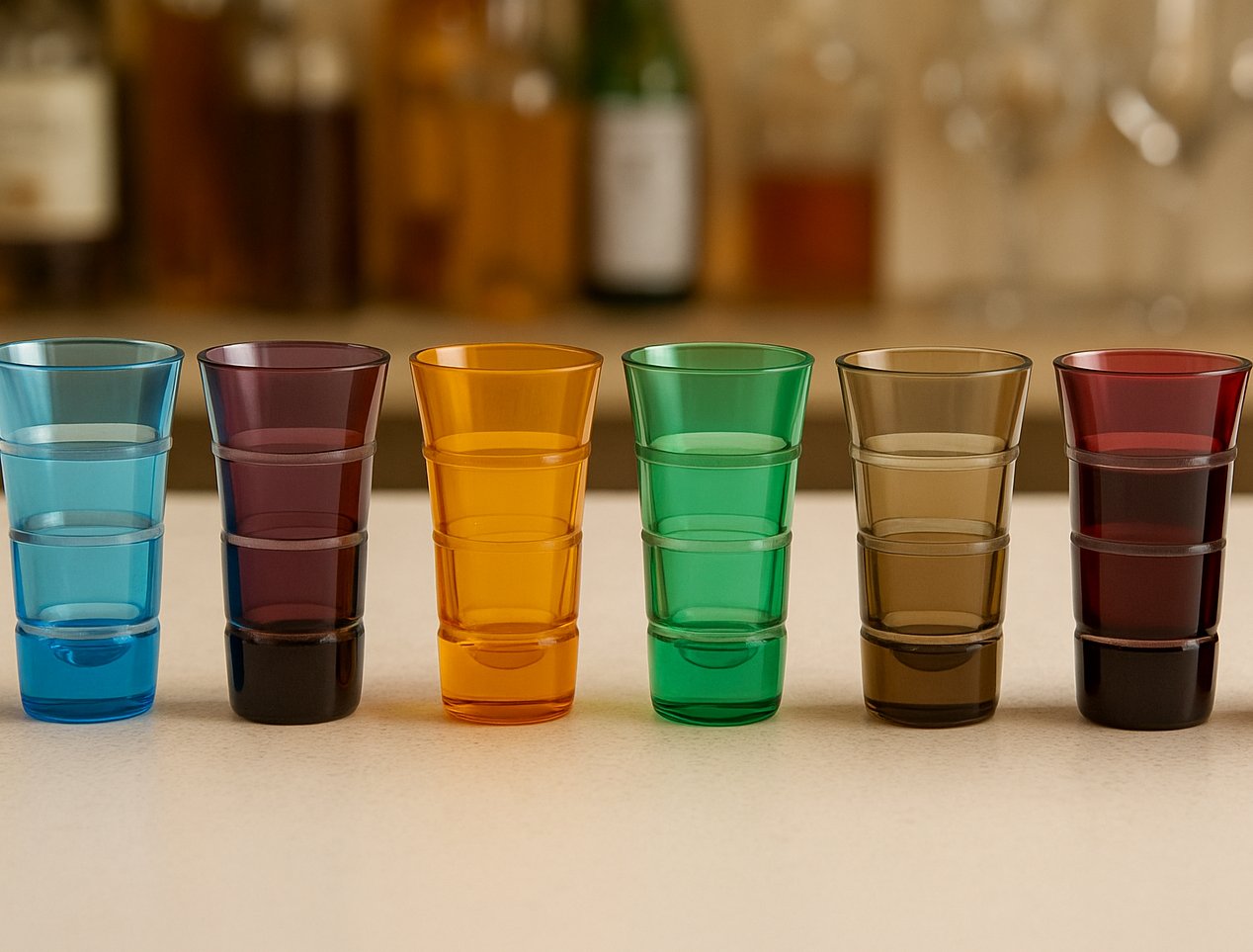 Elegant Mixed Color Shot Glasses – Mouth-Blown Bar Glass Set of 6