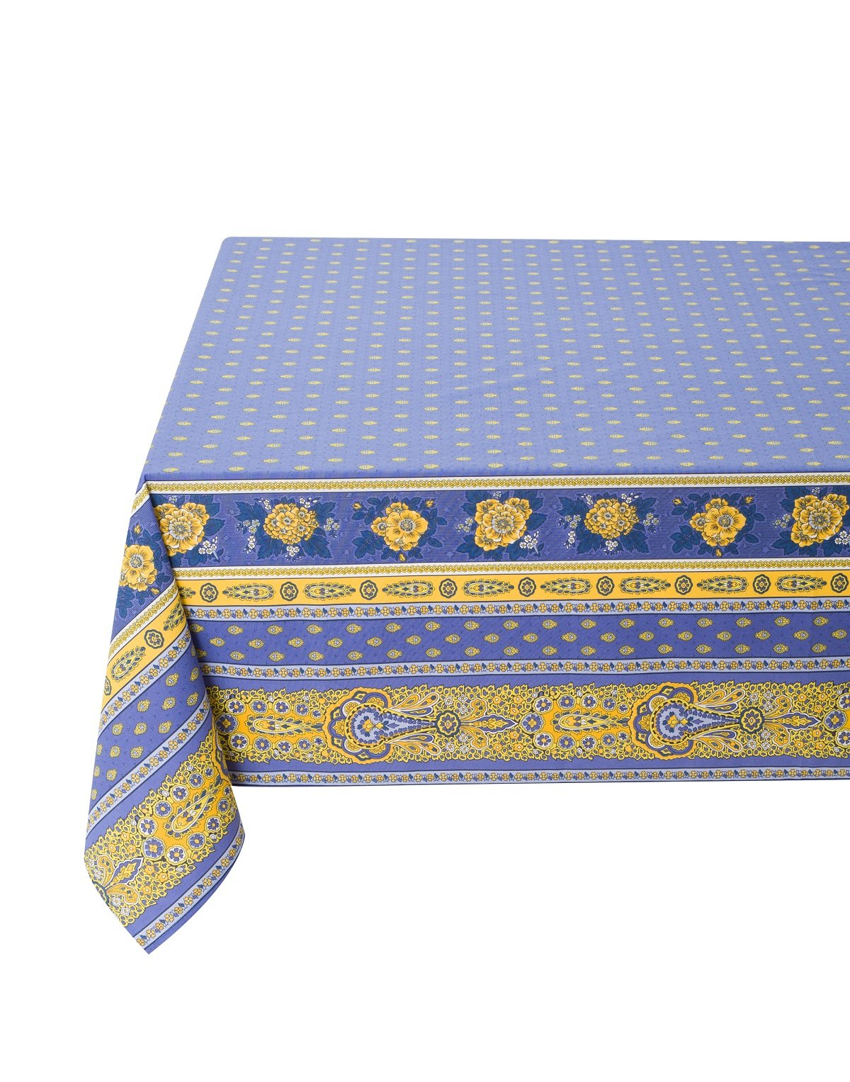 Rectangular Tablecloth Bastide Lavande Blue 59" x 118" Cotton Coated French Oilcloth Tablecloth, Easy-Care Spill Resistant Wipeable, Blue Yellow by Tissus Toselli Home Decor