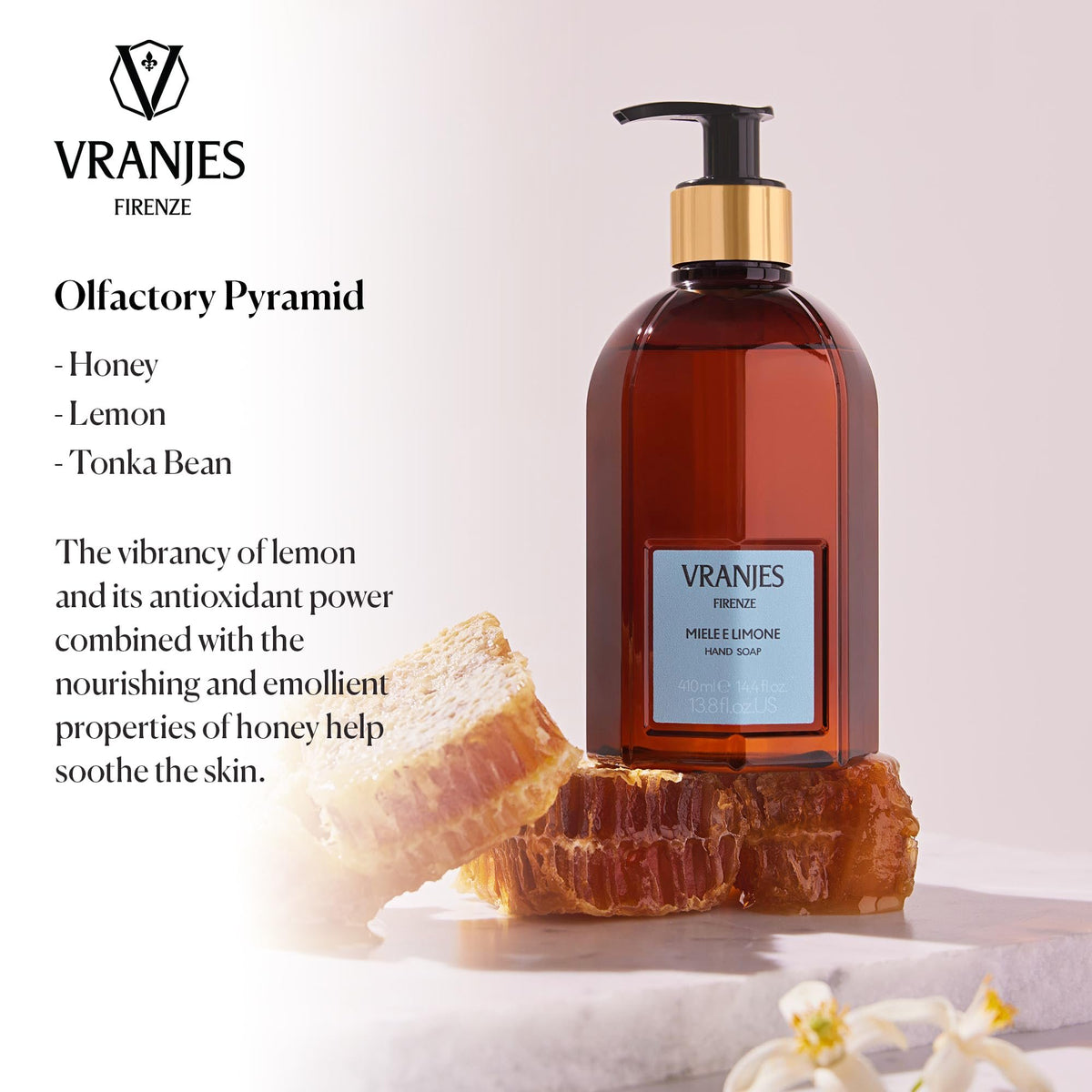 Miele and Limone Italian liquid hand soap by Dr. Vranjes