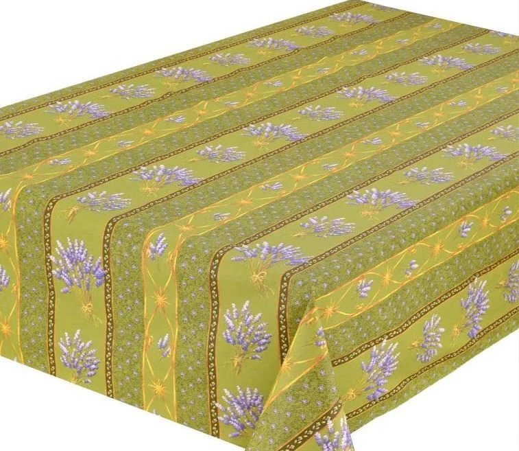 Le Cluny Lavender Green Coated Provencal Tablecloth | Easy-Care Cotton | Multi-Size