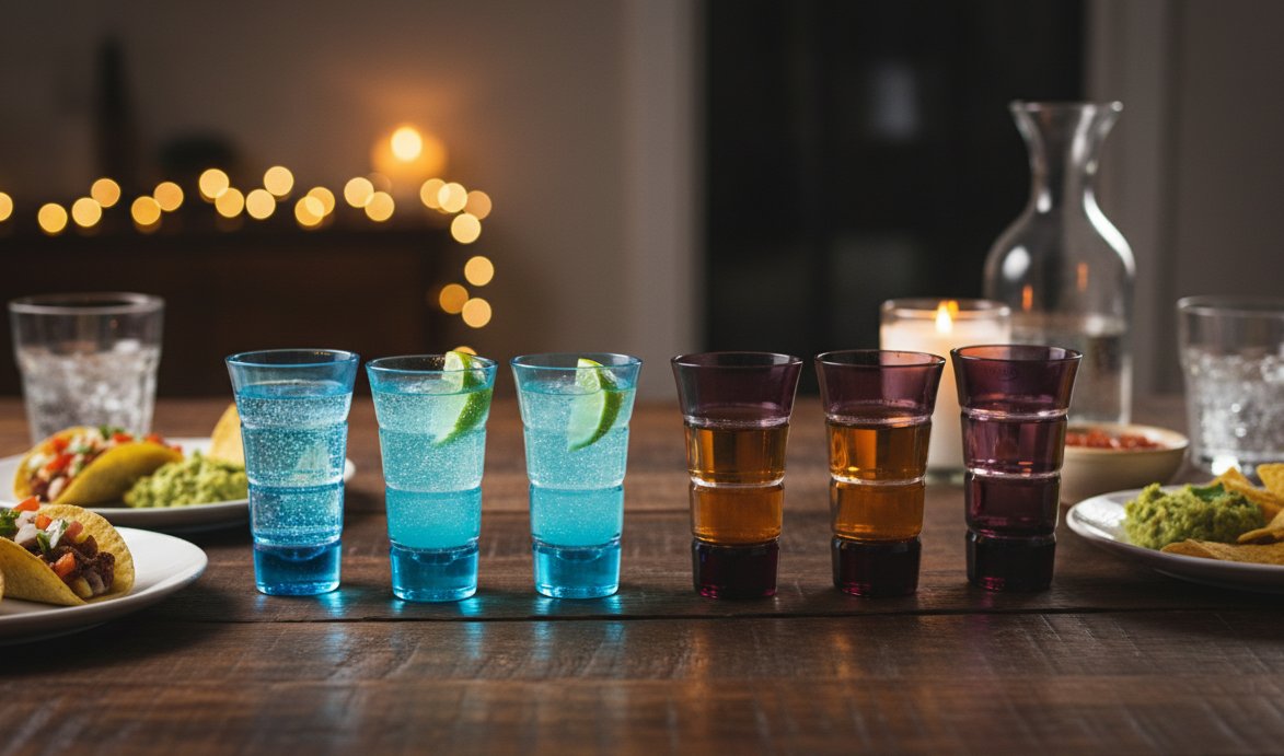 Turquoise & Amethyst Shot Glass Set – 6 pcs Mouth-Blown Glass Barware