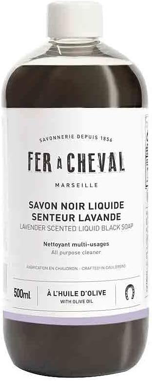 Fer a Cheval All Purpose Cleaner, Lavender Scented Liquid Black Soap Multi Surface Cleaner, 16.91 fl oz Multipurpose Natural Black Soap Liquid with Olive Oil for Home & Garden