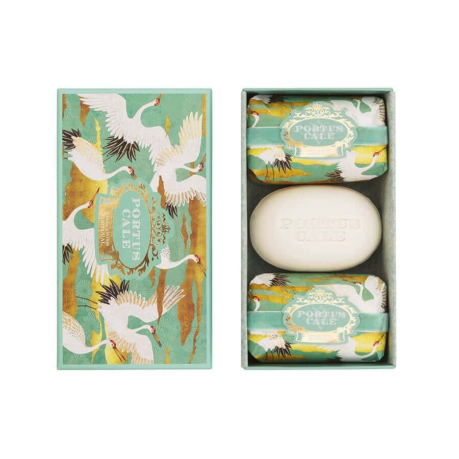 Portus Cale White Crane Fragrance Scent Yuzu Vetiver Mandarin Soaps Set 3x150g