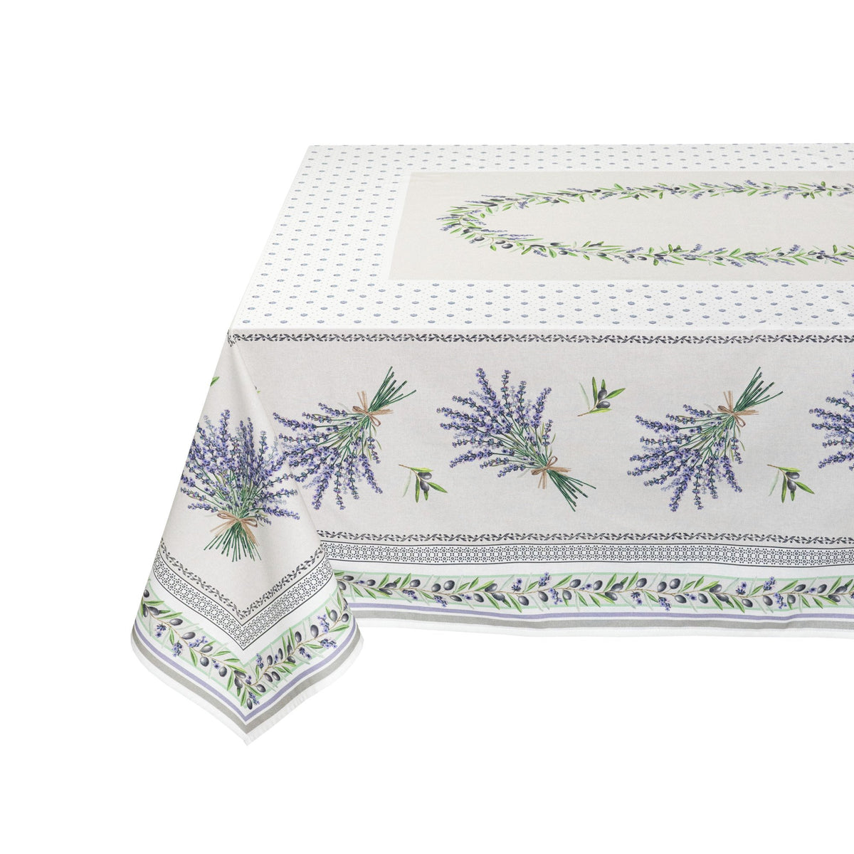 TABLUXE LINENS Rectangular 59"x78" French Provence Tablecloth, Printed Cotton Lauris Ecru