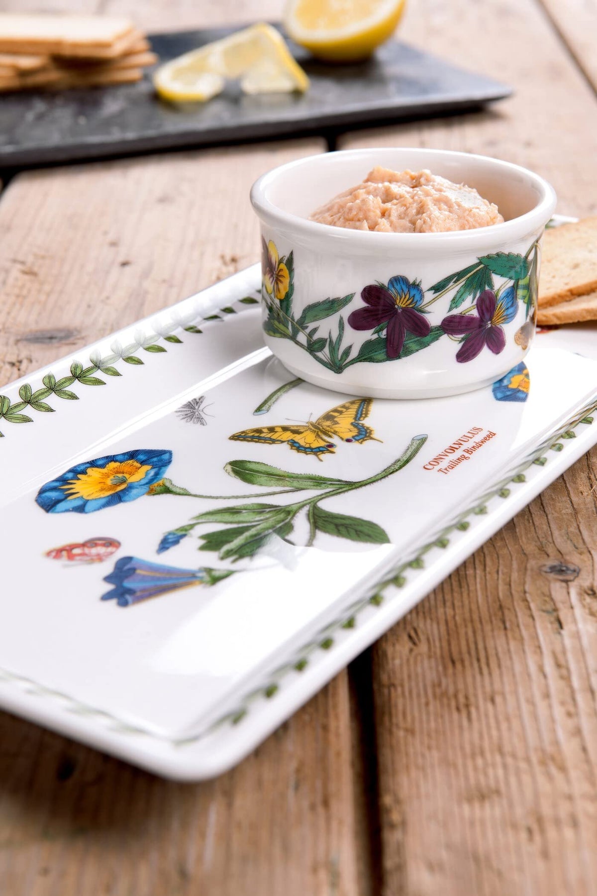 Portmeirion Botanic Garden 11.75" x 5.25" Sandwich Tray | Convolvulus Motif | Fine Porcelain | Chip Resistant Glaze | Dishwasher, Microwave, Freezer, Oven Safe