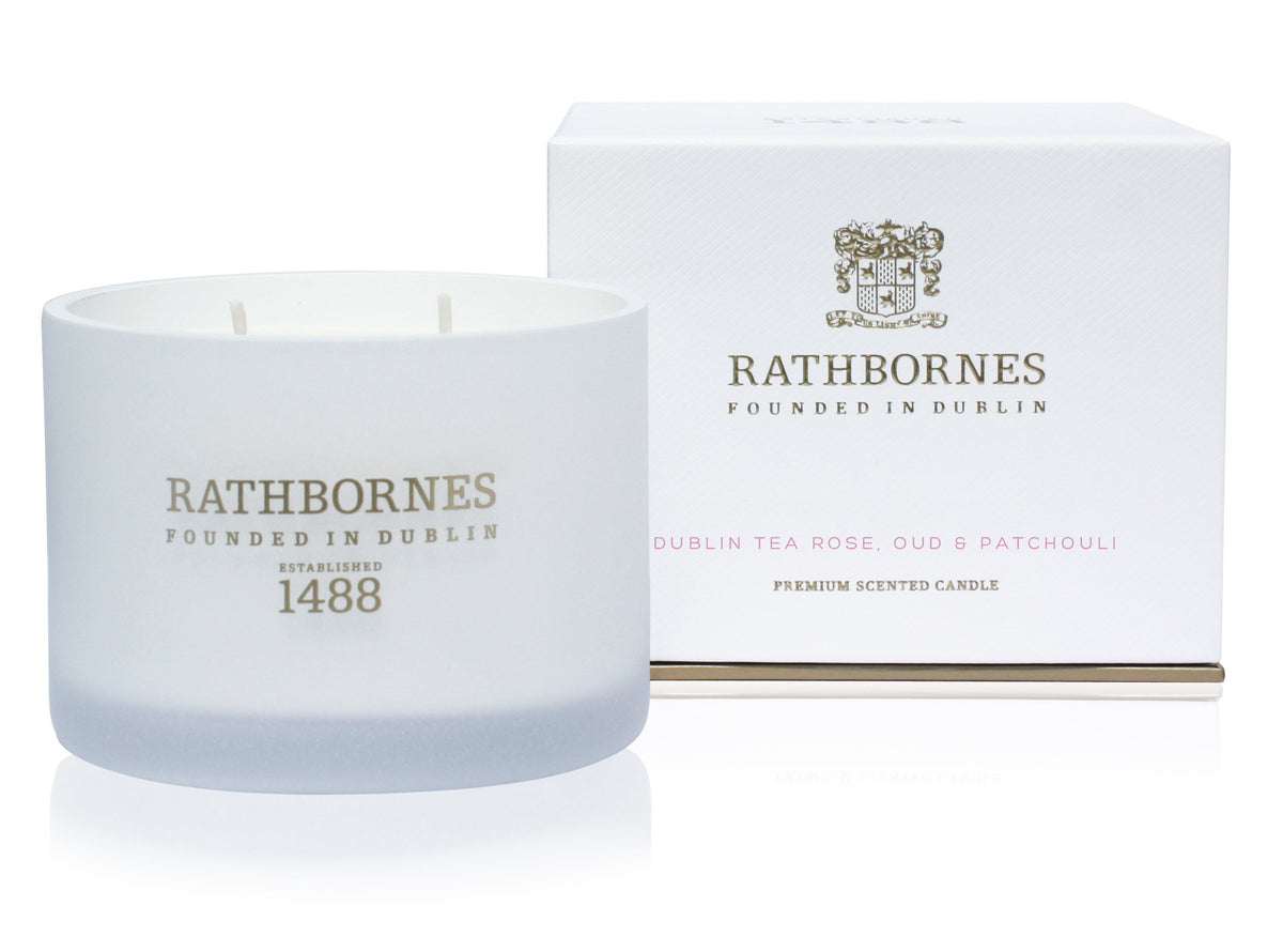 Rathbornes Dublin Tea Rose, Oud & Patchouli Scented Luxury Candle