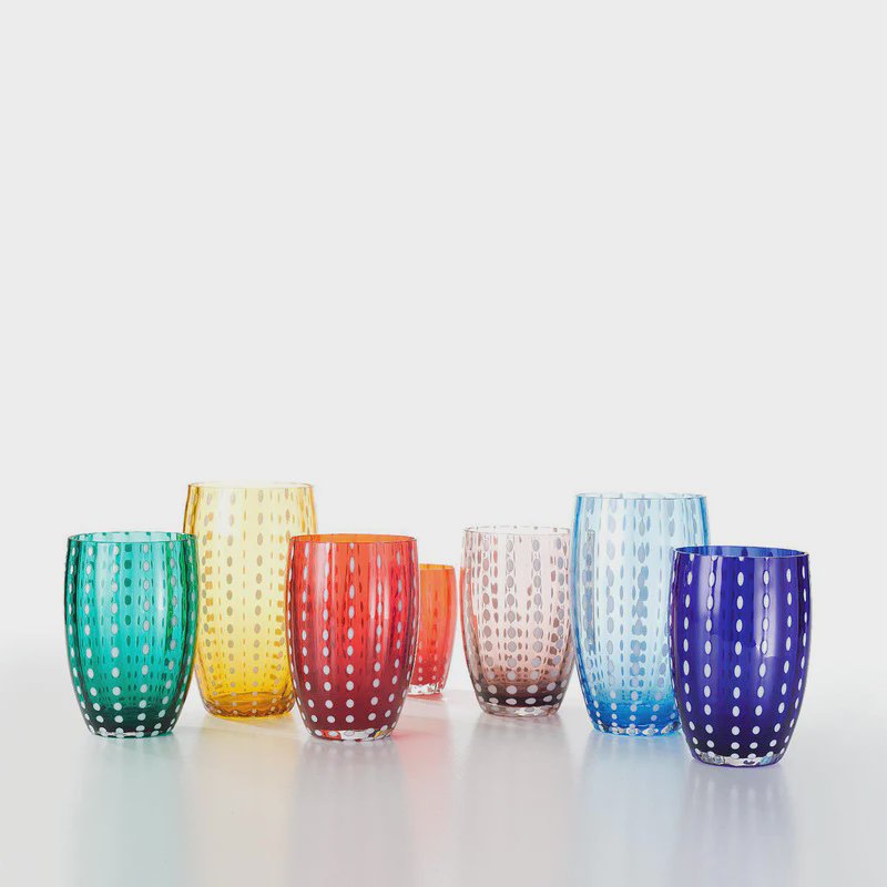 Zafferano Perle Tumblers Mouth-Blown Glass | Multi-Color | Set of 6 (10.8oz)