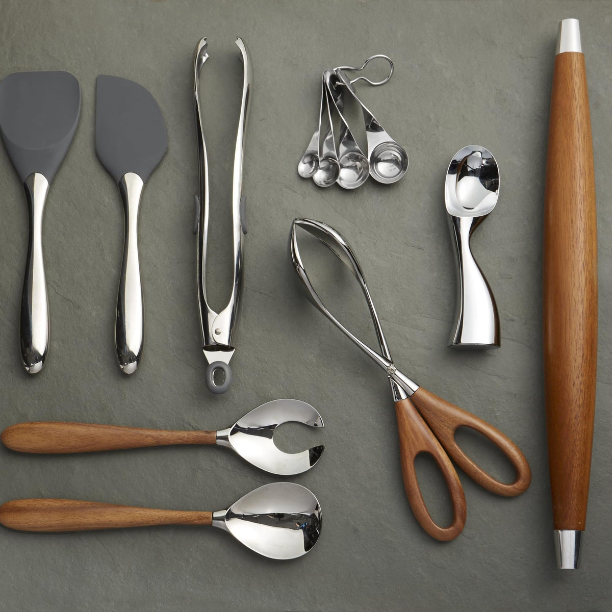 Nambé Curvo Serving Fork | Stainless Steel & Acacia Wood | 13"L
