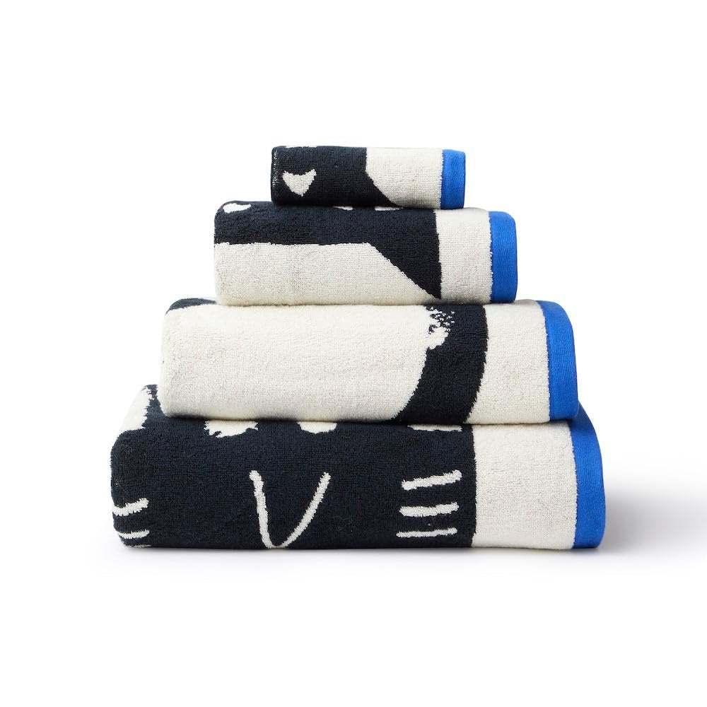 Donna Wilson Lazy Cat Towel | Soft Jacquard Cotton Towels
