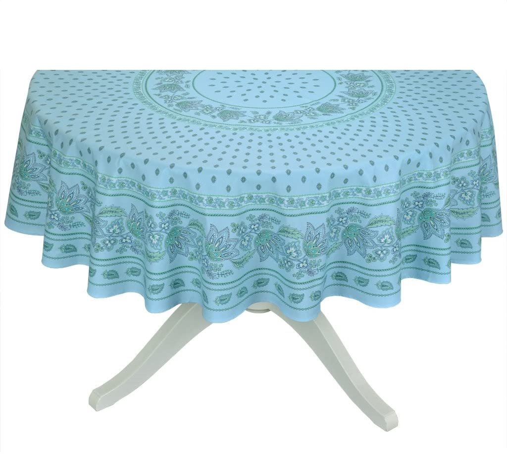 Le Cluny Lisa Turquoise Coated Provencal Tablecloth | Easy-Care Cotton | Multi-Size