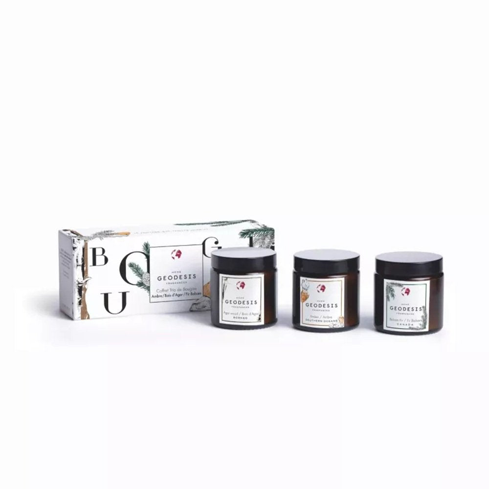 Geodesis Scented Candle Trio | Amber, Agarwood & Fir Balsam