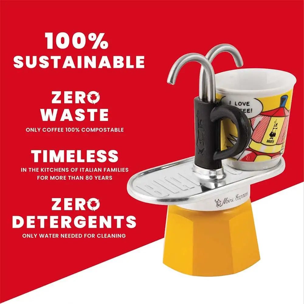 Bialetti - Mini Express Lichtenstein: Moka Set (Coffee Maker 2-Cup (2.8 Oz), Yellow)